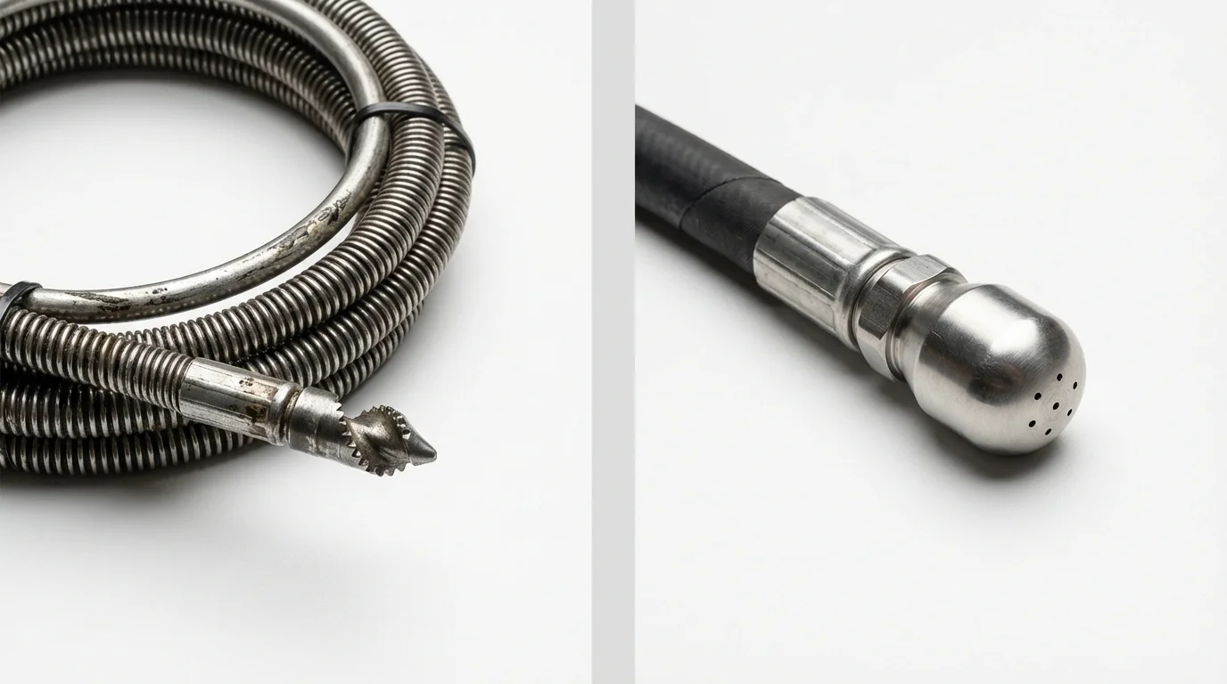 Drain snake cable and hydro jetting nozzle used for drain cleaning in Williamstown, VT