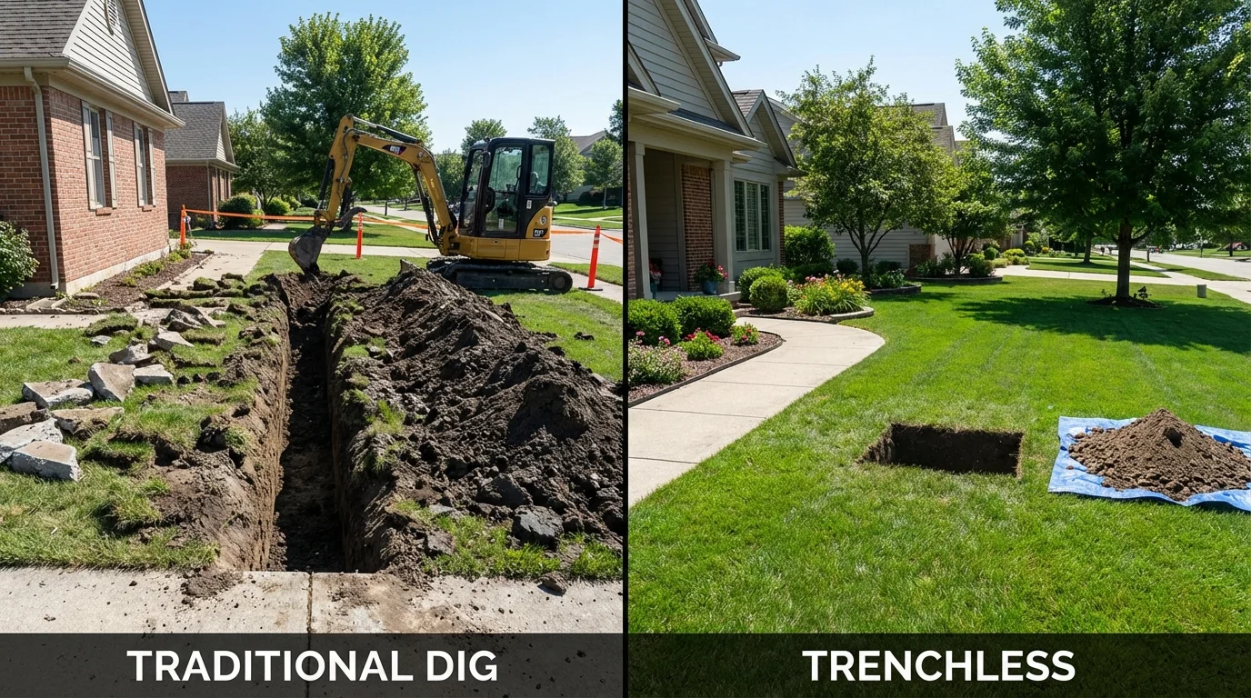 Trenchless sewer repair with minimal yard damage versus traditional excavation in Williamstown, VT